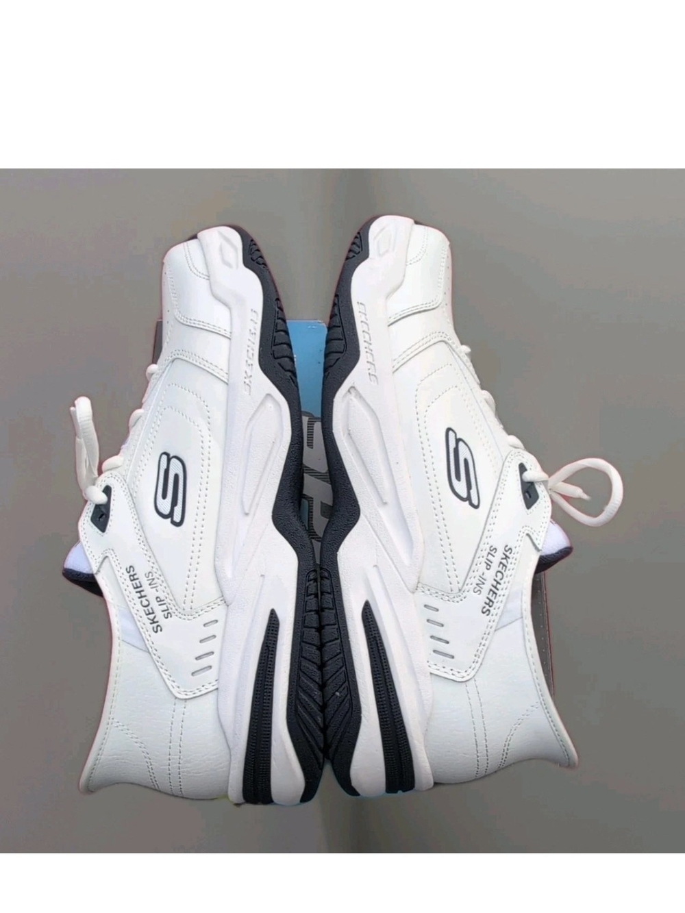 Skechers Sneakers Mens 13 White Blue Durham Delvor Slip Ins Relaxed Dad Shoes - Picture 10 of 14